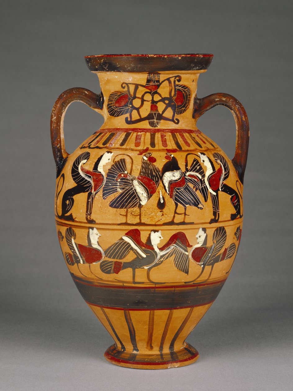 Atensk atisk tyrrensk amfora med svart figur 575–50 f.Kr. (terrakotta) av Greek