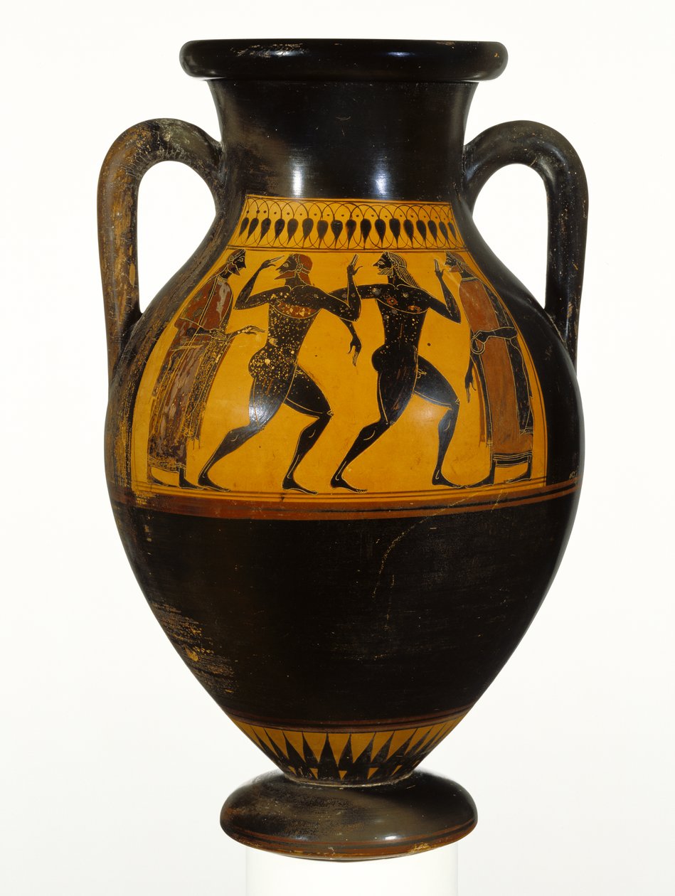 Atensk atisk svartfigur amfora med dansere, ca. 540-30 f.Kr. (terrakotta) av Greek