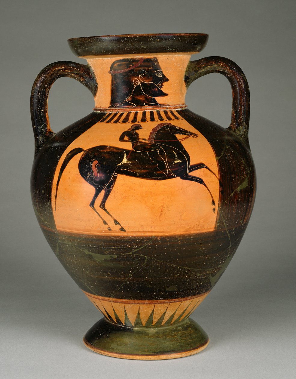 Atensk attisk svartfigur amfora med naken rytter, ca. 570-60 (terrakotta) av Greek