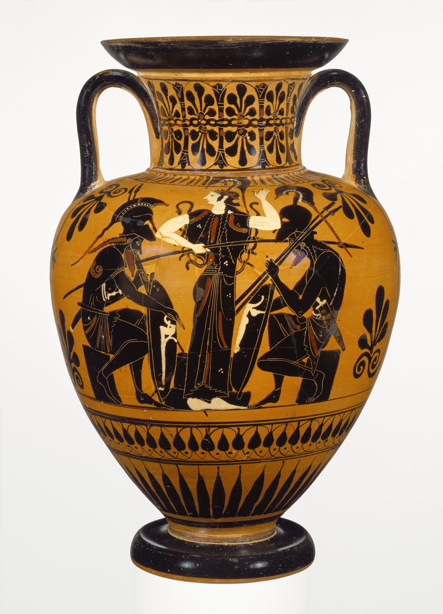 Atensk attisk halsamfora med svart figur, tilskrevet Leagros-gruppen, med Ajax og Achilles, ca. 510 f.Kr. (terrakotta) av Greek