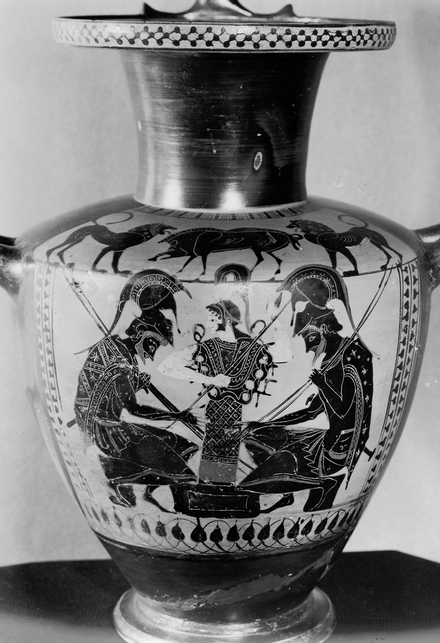 Attic svart figur hydra som viser Achilles og Ajax som spiller terninger (lertøy) av Greek