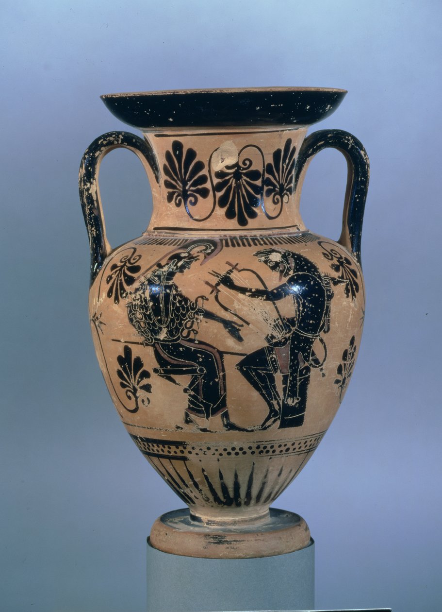 Attisk svart-figur amfora som viser Orpheus som spiller sin lyre til Athena (keramikk) av Greek