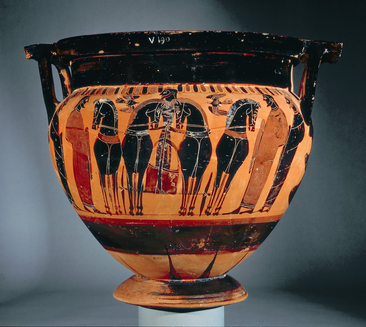 Attisk søylekrater med svart figur som viser en vogn (keramikk) av Greek
