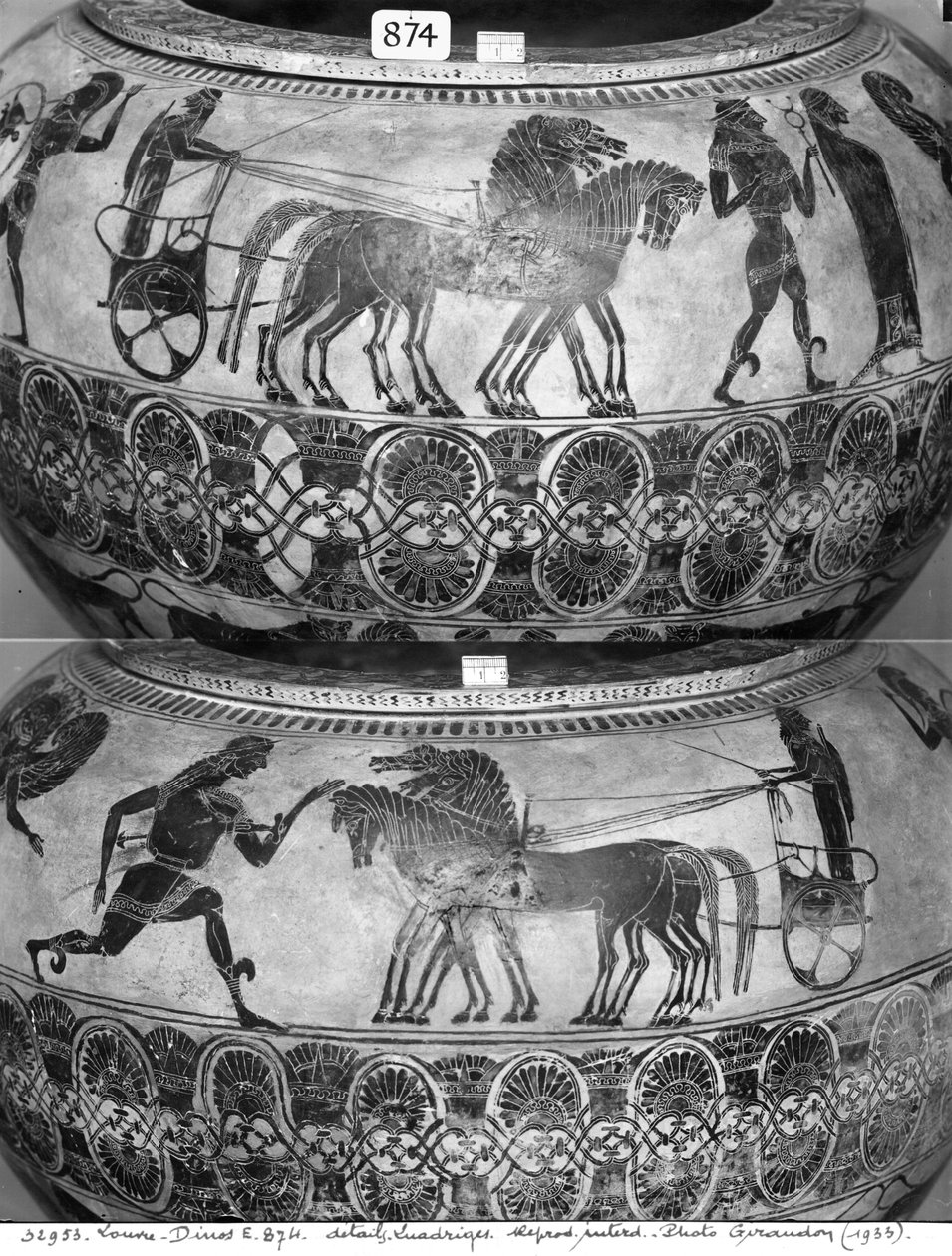 Attic svart-figur dinos som viser vognmenn, ca. 590 f.Kr. (keramikk) av Greek