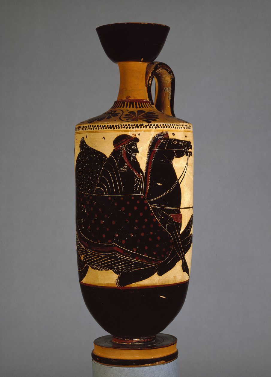 Attisk svartfigur lekythos som viser Poseidon, 600-500-tallet f.Kr. (keramikk) av Greek