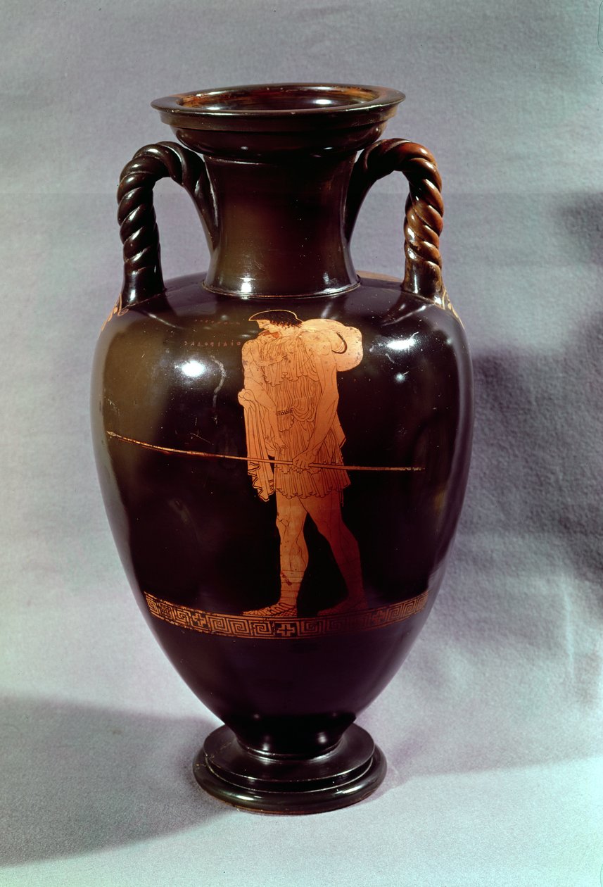 Lofts rødfigur amfora som viser Euphorbos og spedbarnet Oedipus, fra Vulci, ca. 450 f.Kr. (keramikk) av Greek