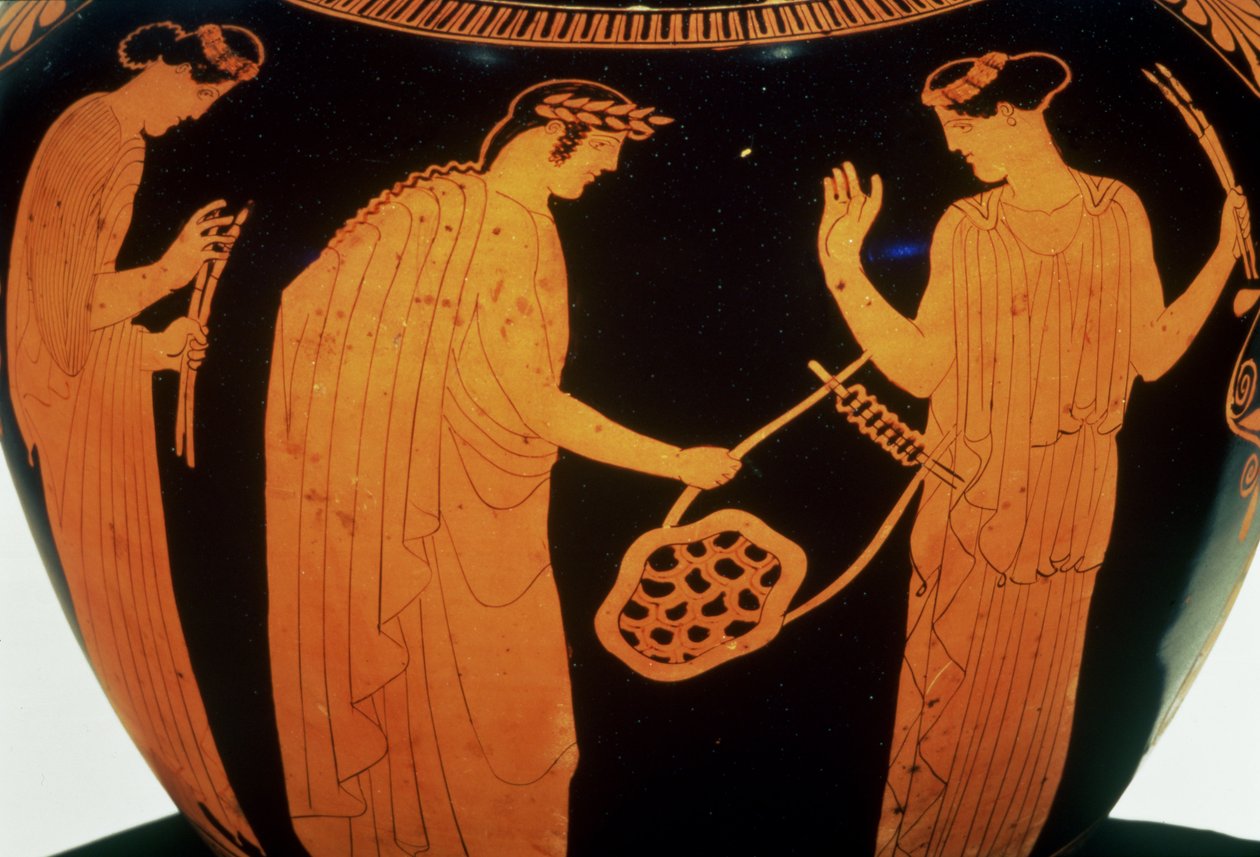 Loftshydria med røde figurer dekorert med historien om Thamyris, den thrakiske barden, ca. 440-420 f.Kr. (keramikk) av Greek