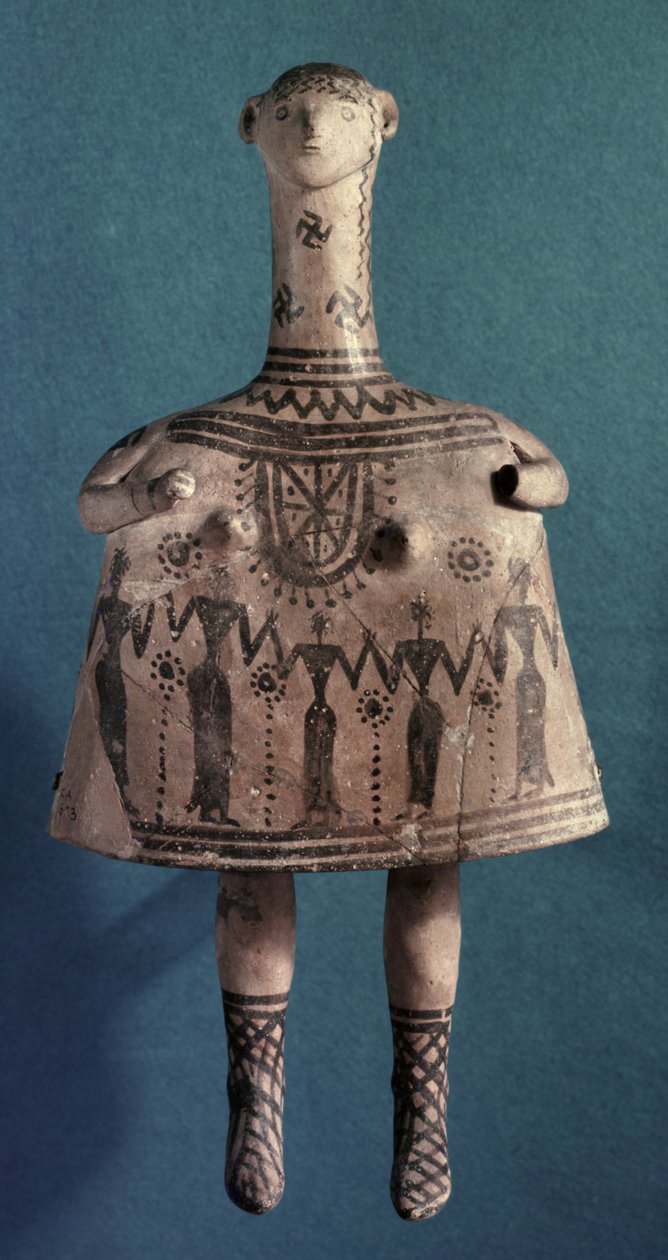 Klokkeidolet, fra Theben, Boeotia, ca. 700 f.Kr. (malt stein) av Greek