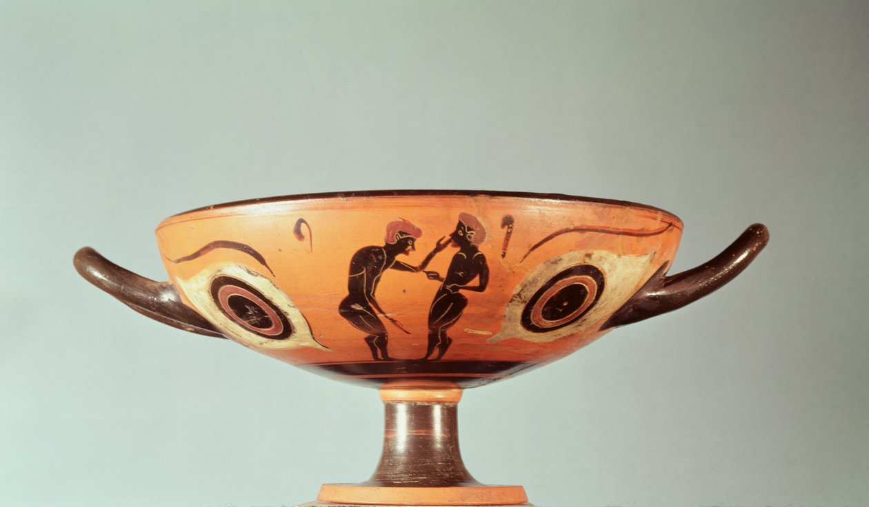 Svart figur kylix, ca. 580-525 f.Kr. (keramikk) av Greek