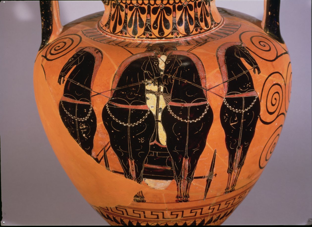 Svart-figur amfora som viser en quadriga (keramikk) av Greek