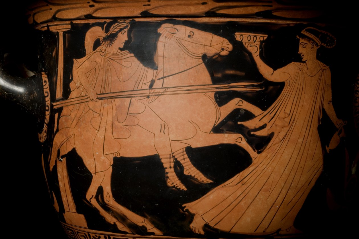 Detalj av et rødt klokkekrater på loftet, ca. 440 f.Kr. terrakotta se 270383 av Greek