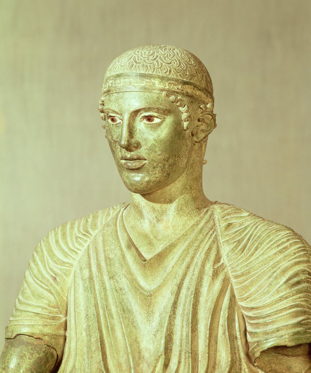 Detalj av Delphi Charioteer, ca. 470 f.Kr. bronse av Greek