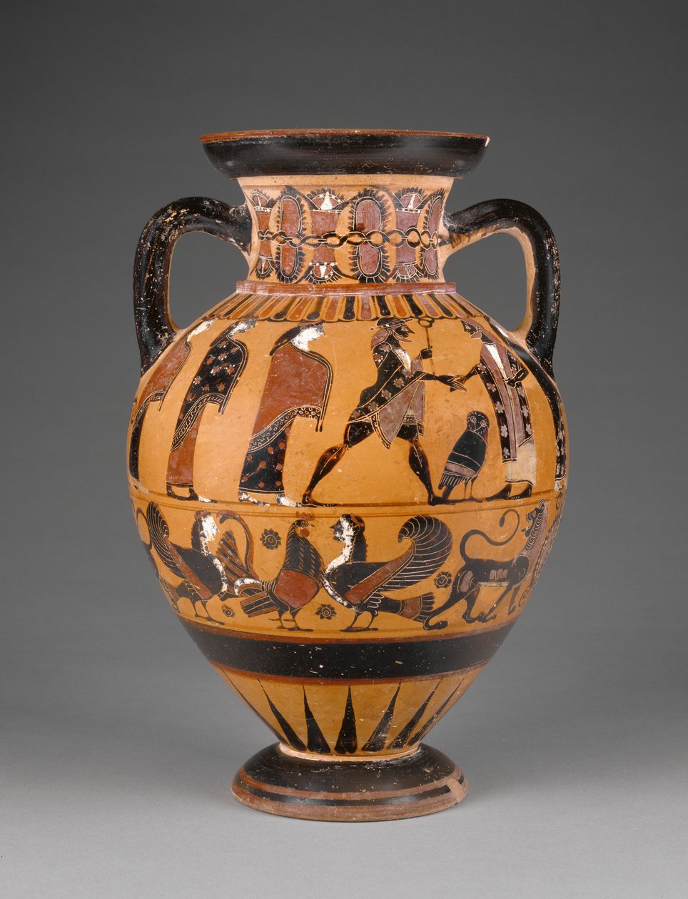 Euboisk svart-figur hals amfora dekorert med dommen fra Paris, ca. 570-60 (terrakotta) av Greek