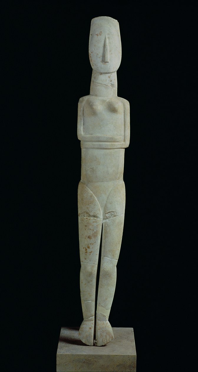 Kvinnefigur, fra Amorgos, tidlig kykladisk II-periode (Keros-Syros-kultur) 2800-2300 f.Kr. (marmor) av Greek