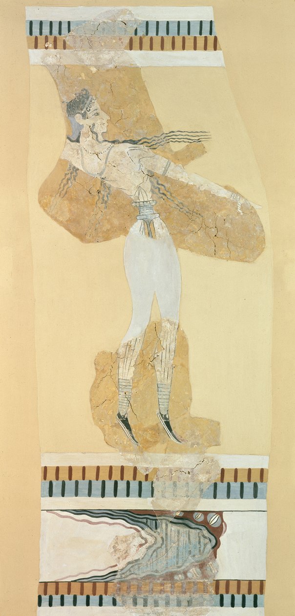 Fragment av en freskomaleri som viser en Taureador fra palasset i Knossos, sen minoisk I-periode av Greek