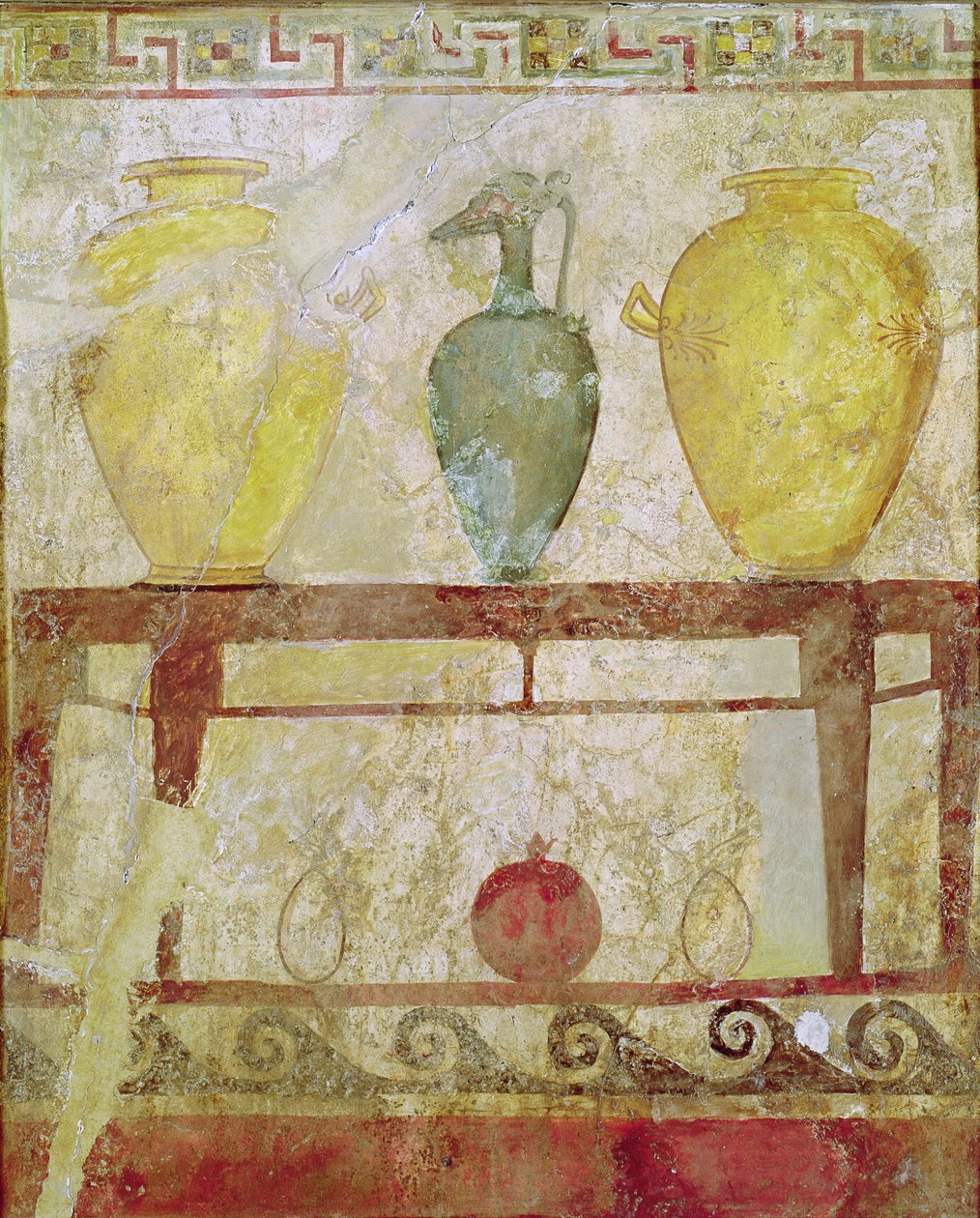 Begravelsesplakett med et tilbud av vaser, gravmaleri fra Paestum av Greek