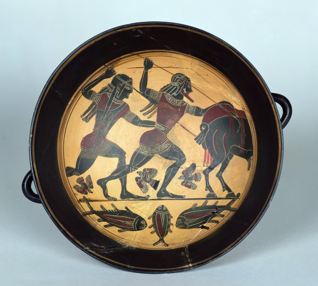 Interiør i en kopp som viser jakten på villsvinet fra Calydon, Laconian, ca. 560 f.Kr. (keramikk) av Greek