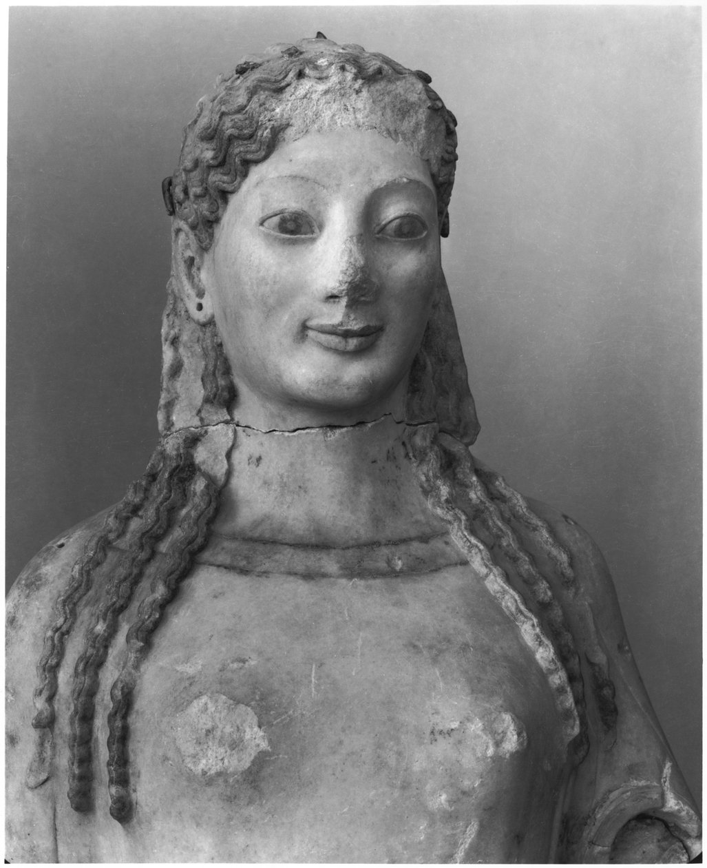 Kore kjent som Kore iført en peplos, byste (detalj) ca. 540 f.Kr. (se også 148401, 345950, 345951) (marmor) av Greek