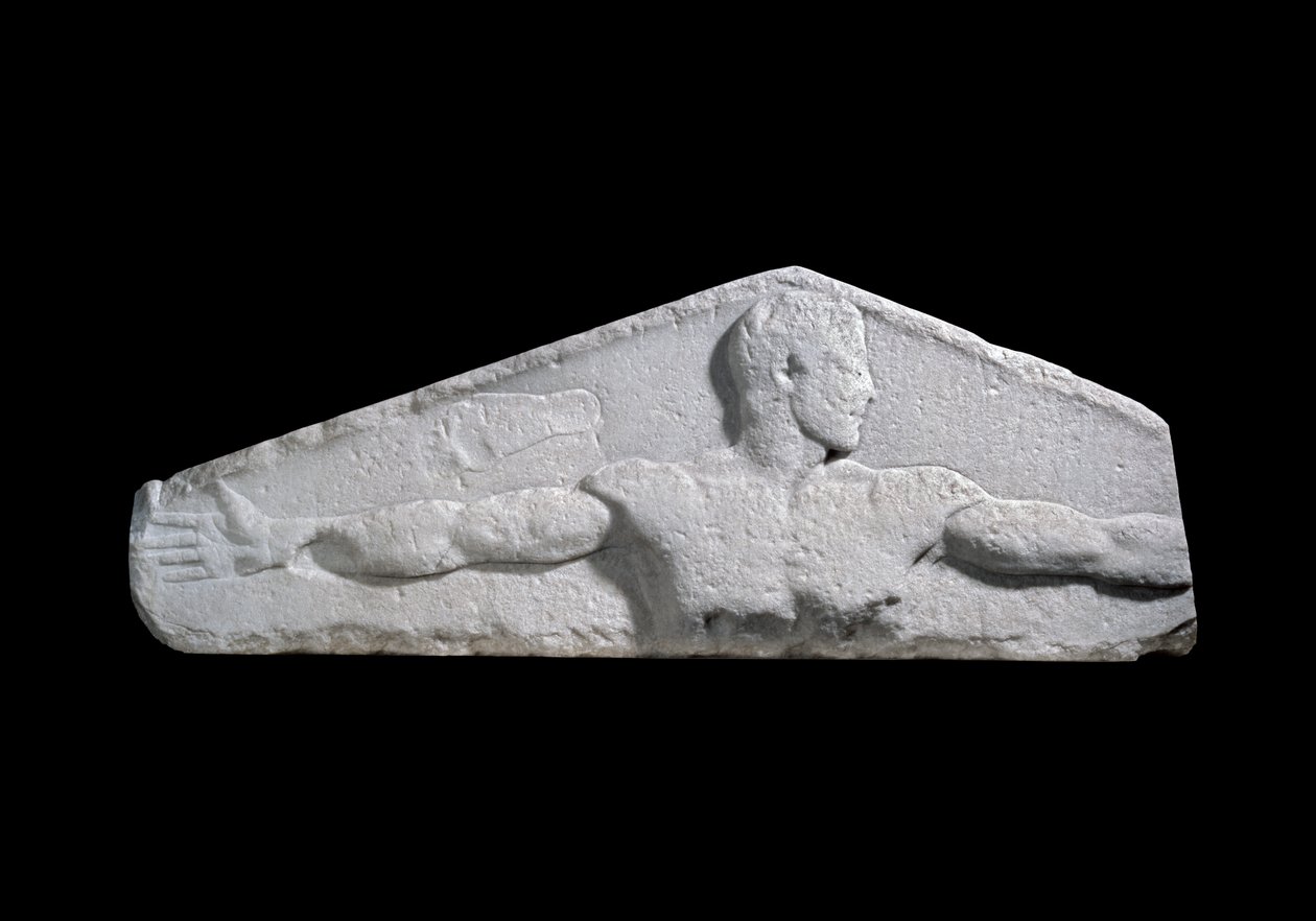 Metrologisk relieff som gir en standardlengde på en favn (ungdoms utstrakte armer) og en fot, 460-450 f.Kr. (marmor) av Greek
