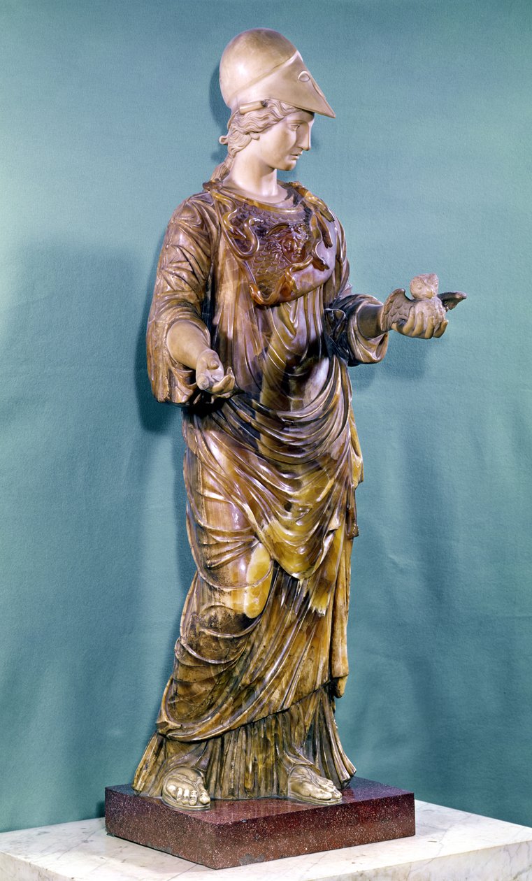 Minerva med en ugle, kopi av en original fra 600-tallet (alabast) av Greek