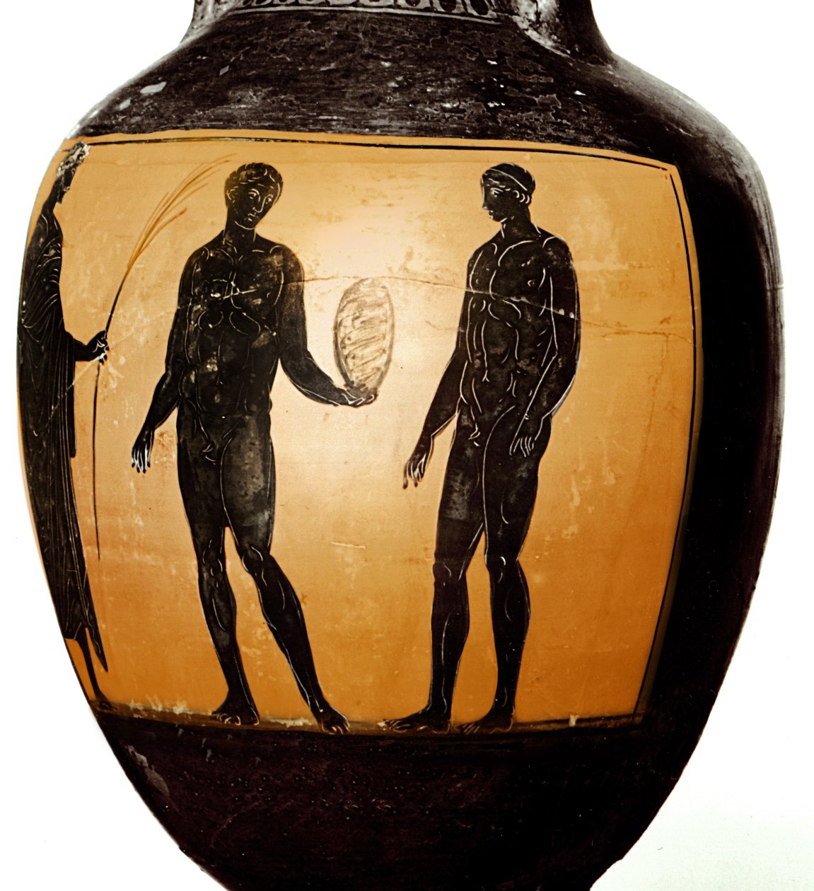 Panathenaisk amfora som viser en idrettsutøver som mottar et trofé, 580–520 f.Kr. (keramikk) av Greek