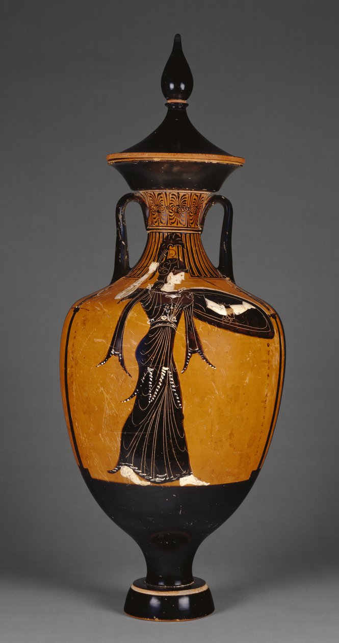 Panathenaisk prisamfora med lokk og figur av Athena, 363-2 f.Kr. (terrakotta) av Greek