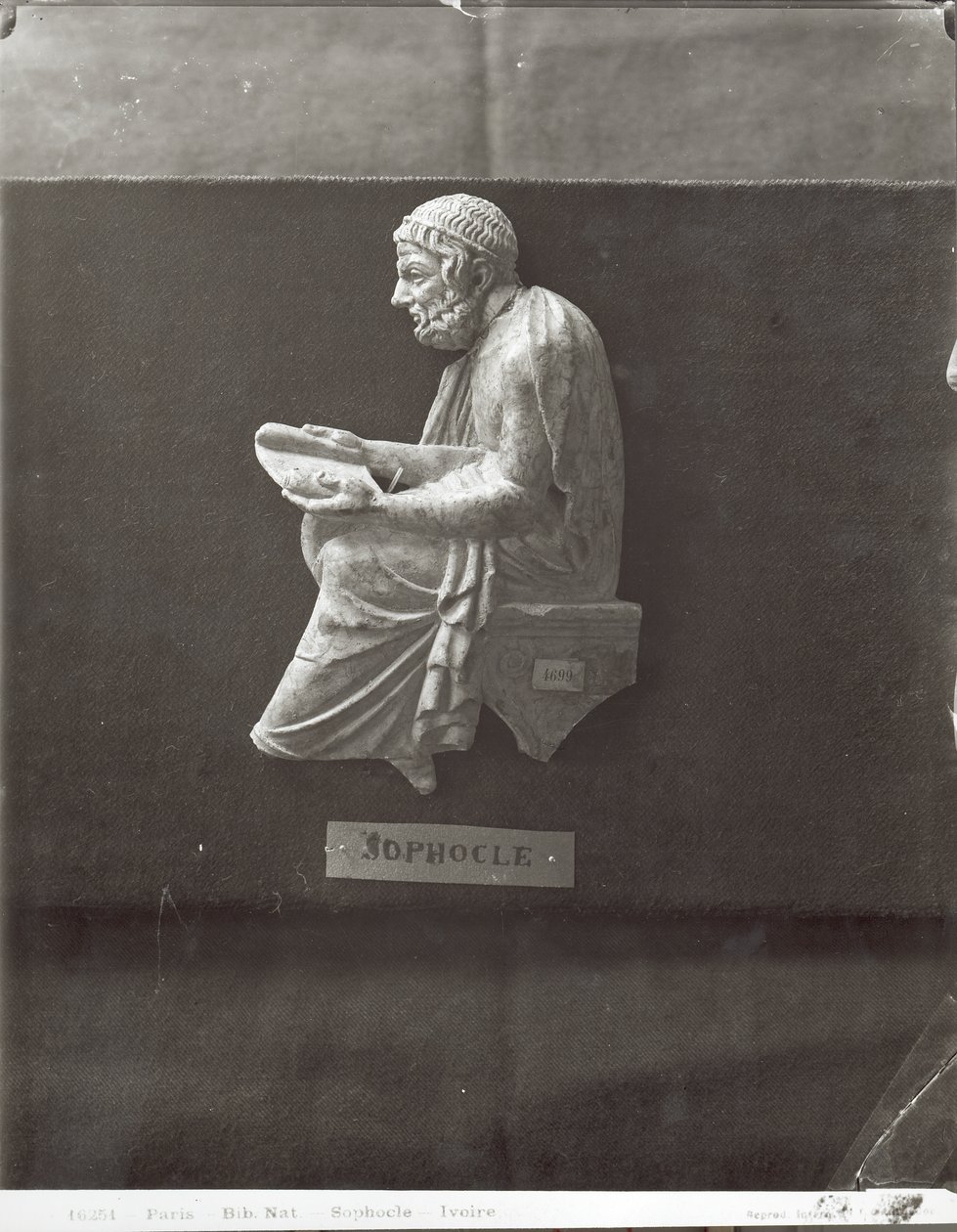 Sofokles (495-406 f.Kr.) poet som leser (marmor) av Greek
