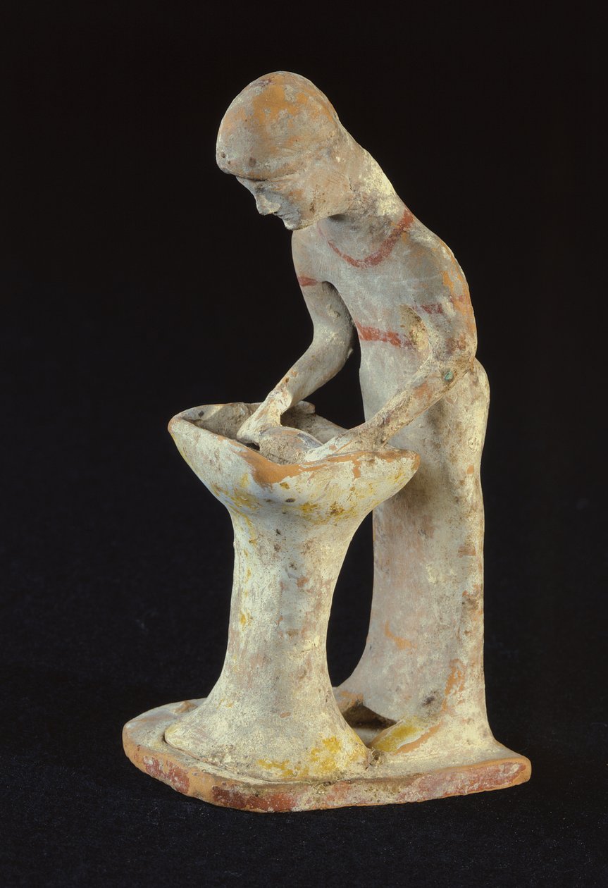 Statuett av kvinner som ruller bakverk, fra Tanagra, Boeotia (leire) av Greek