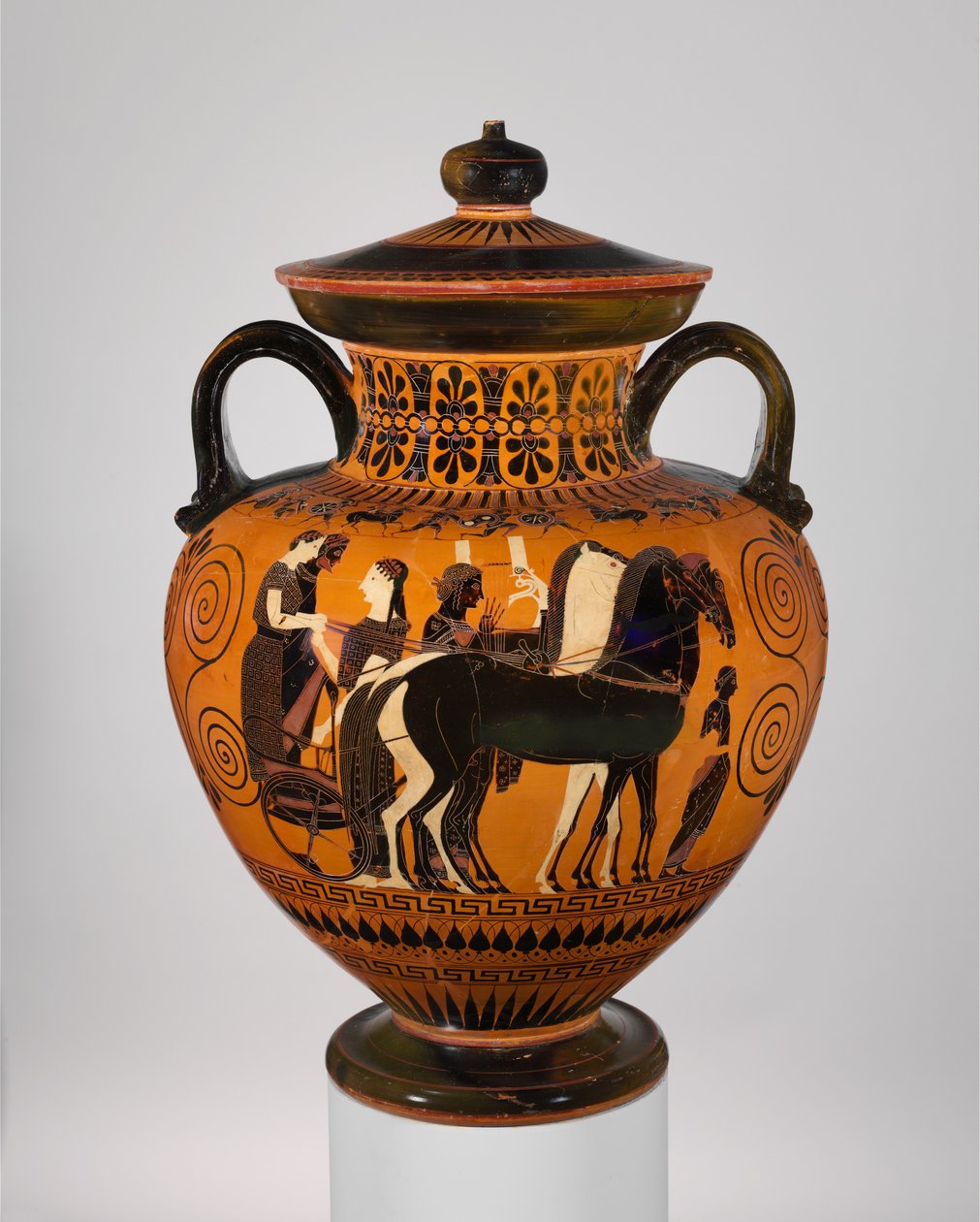 Terrakotta hals-amfora med lokk og knott, ca. 540 f.Kr. (terrakotta) av Greek