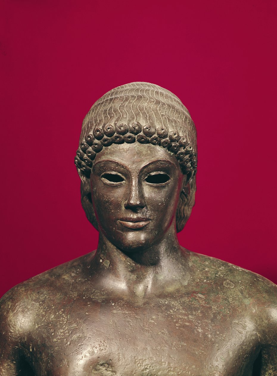 Apollo av Piombino, leder av statuen, funnet i Benevento, gresk, ca. 480 f.Kr. (bronse) (se også 98014, 98015 og 177203) av Greek
