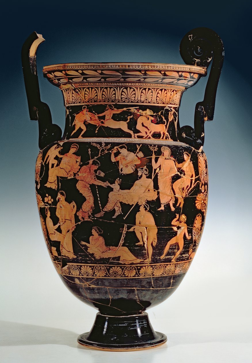 The Birth of Dionysos, Proto-Apulian rødfigur krater, sent 5. århundre f.Kr. - tidlig 4. århundre f.Kr. (keramikk) av Greek