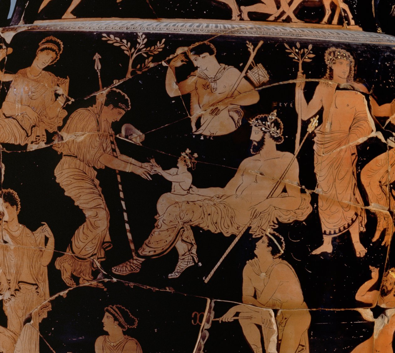 The Birth of Dionysus, Proto-Apulian rødfigur krater, sent 5. århundre f.Kr. - tidlig 4. århundre f.Kr. keramiske detaljer fra 153339 av Greek