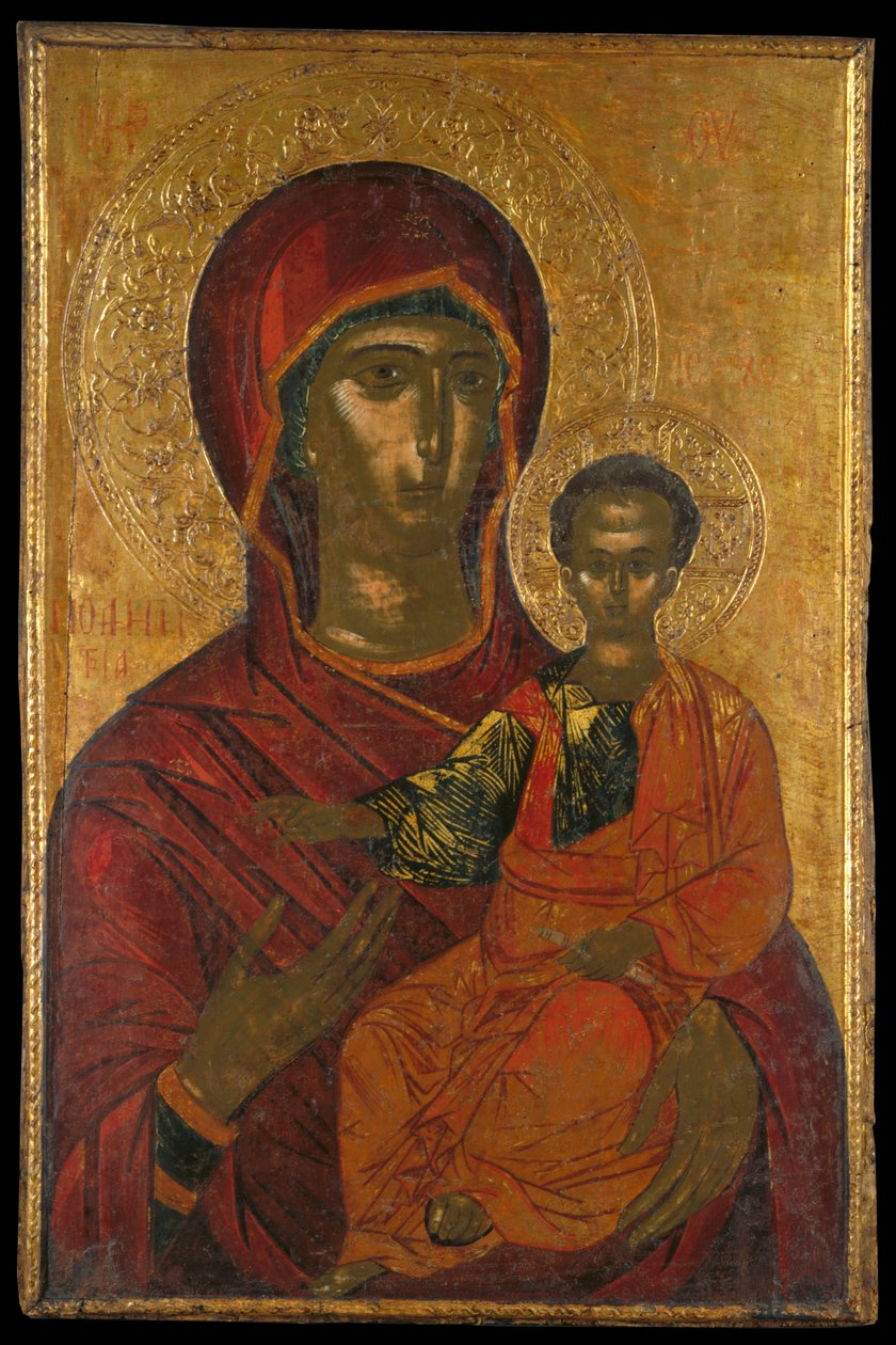 Ikonostase-ikon fra en helligdomsskjerm som viser Jomfru Hodegetria (eggtempera på panel) av Greek School