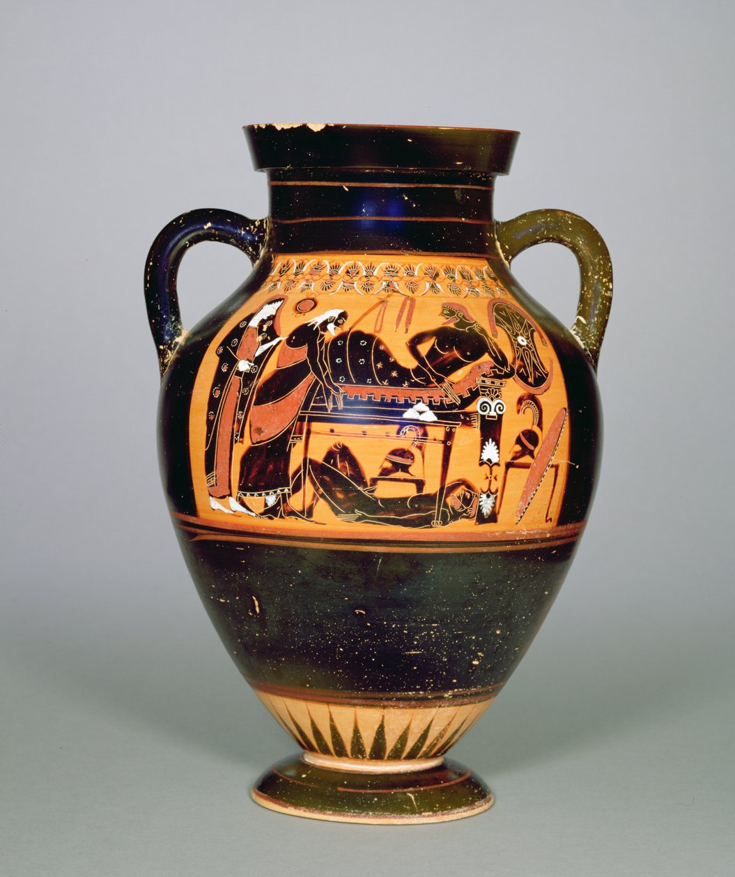 Amfora som skildrer Priam og Akillies, ca. 550 f.Kr. (keramikk) (se også 293741-42 og 307550) av Greek