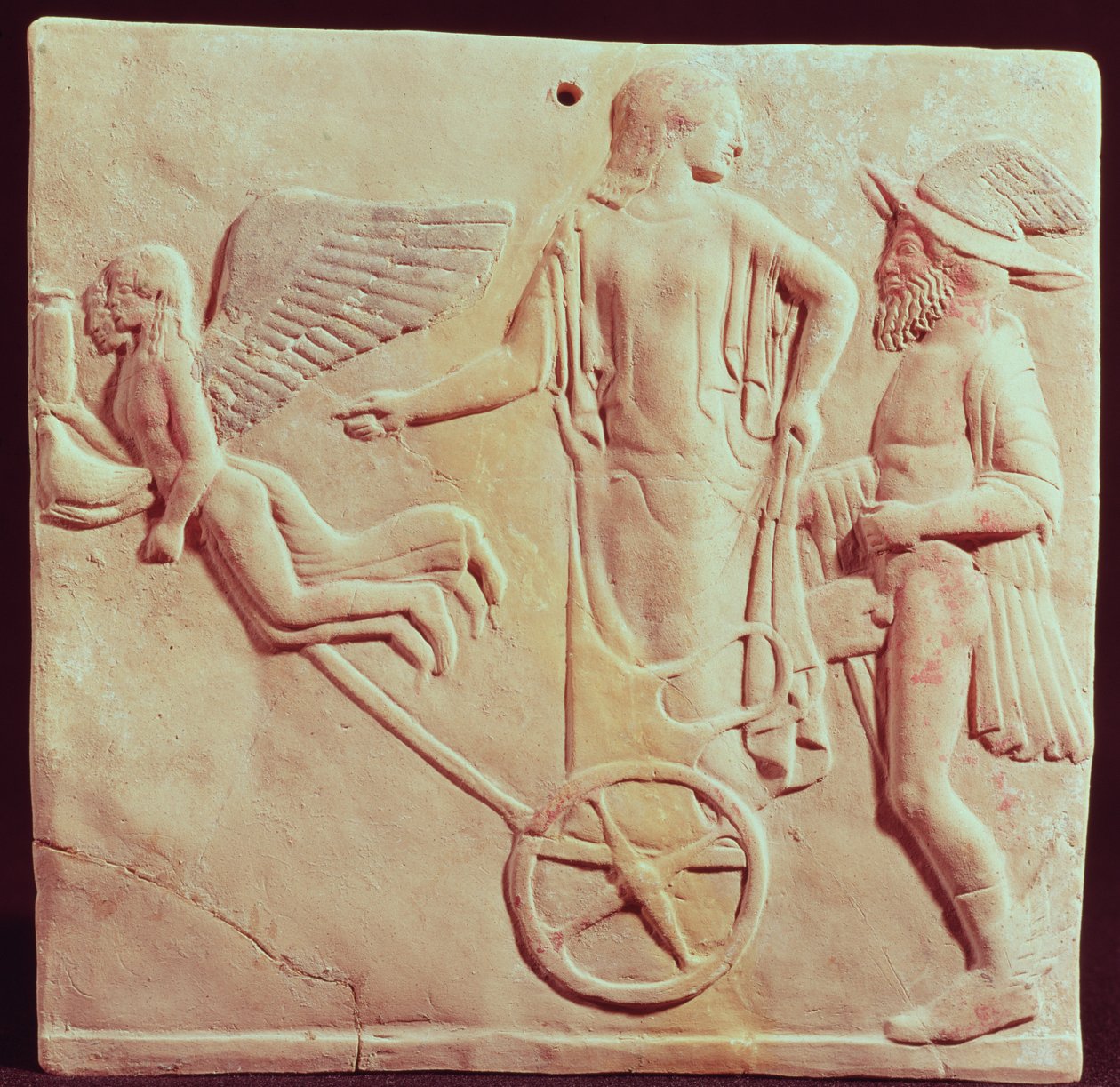Afrodite og Hermes kjører på en vogn trukket av Eros og Psyche, 470 f.Kr. (terrakotta) av Greek