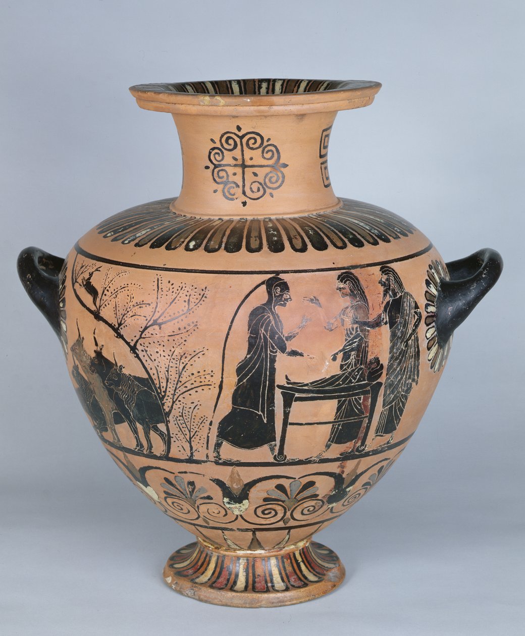 Arkaisk jonisk hydria som viser Hermes som later som han sover, fra Cerveteri, ca. 530 f.Kr. (keramikk) av Greek