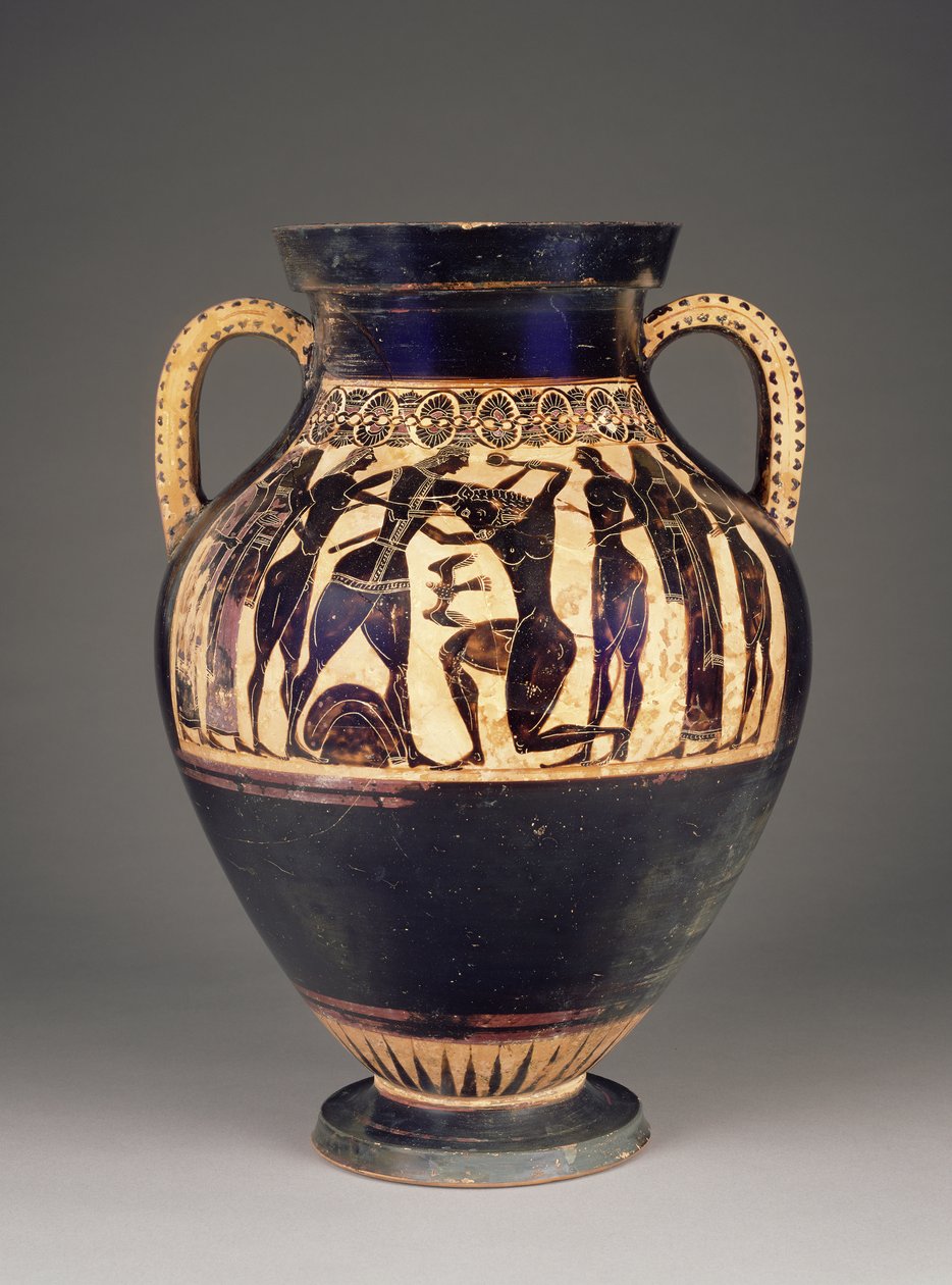 Atensk attisk svartfigur amfora tilskrevet Lydos med Theseus som drepte Minotauren, 550-40 f.Kr. (terrakotta) av Greek
