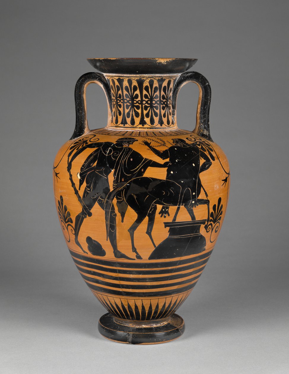 Atensk atisk, svart halsamfora med Herakles og kentaur, ca. 480-60 f.Kr. (terrakotta) av Greek