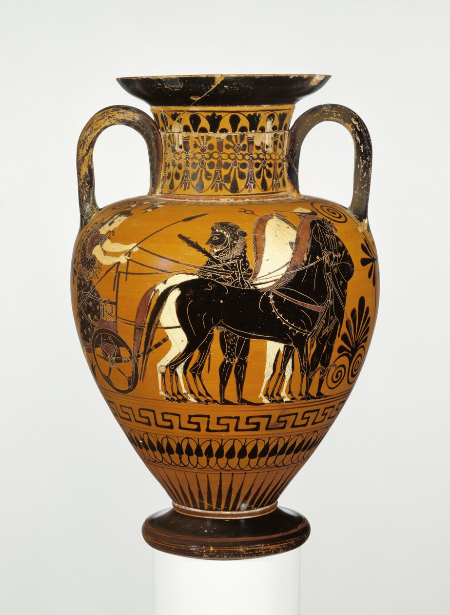 Attisk svart-figur hals amfora med apoteose av Herakles, ca. 530-20 f.Kr. (terrakotta) av Greek