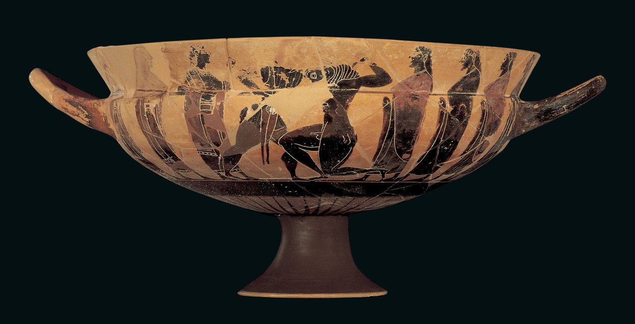 Attisk sianakopp med svart figur som viser Theseus og Minotauren, 560-550 f.Kr. av Greek