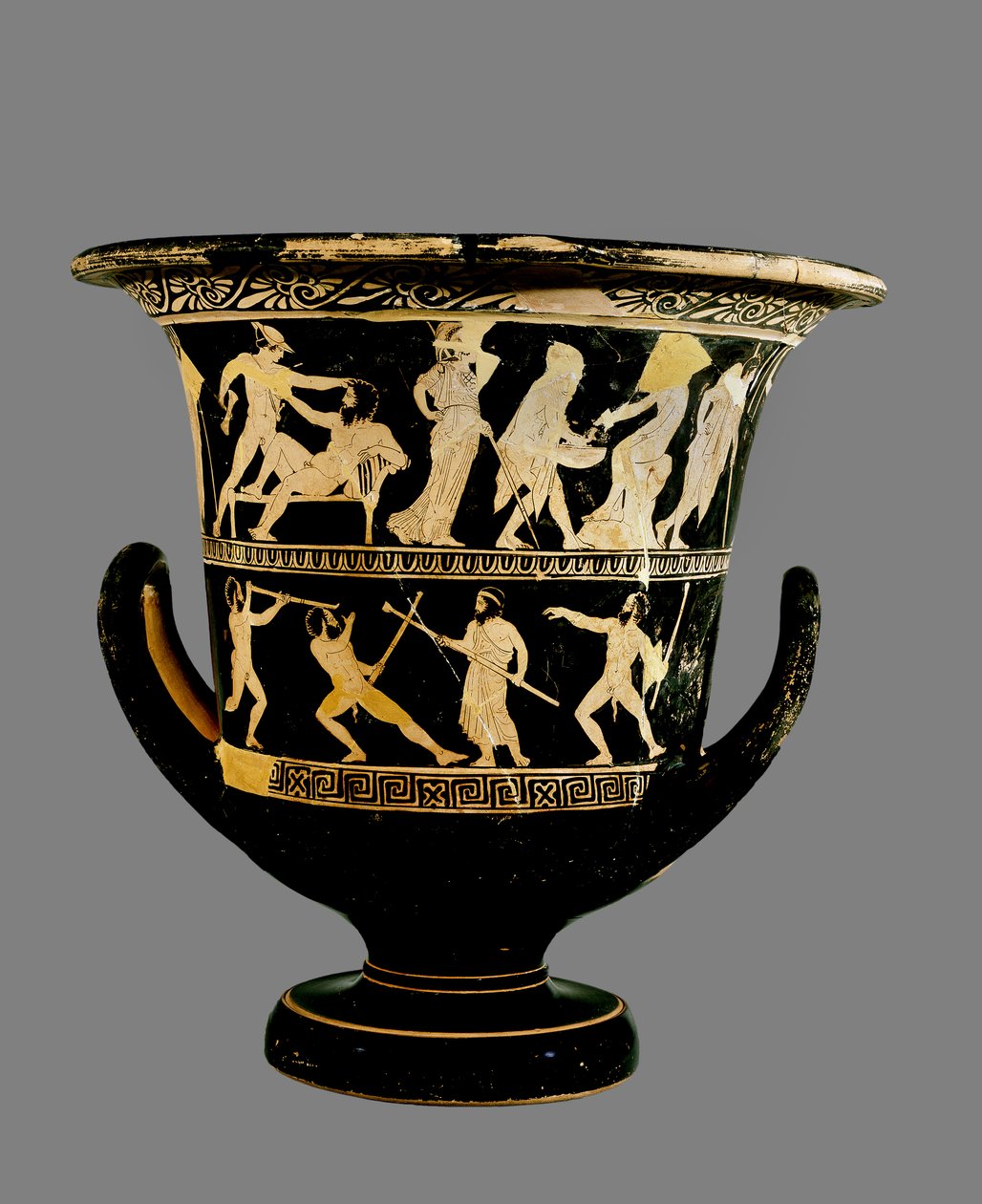 Loftsbegerkrater med rød figur dekorert med scener av Theseuss eventyr, av Dinos-maleren, ca. 425 (keramikk) av Greek