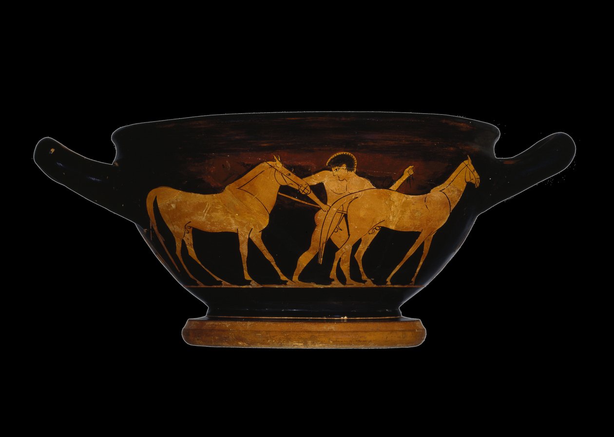 Lofts skyphos med rød figur, som viser Herakles og Mares of Diomedes (keramikk) av Greek