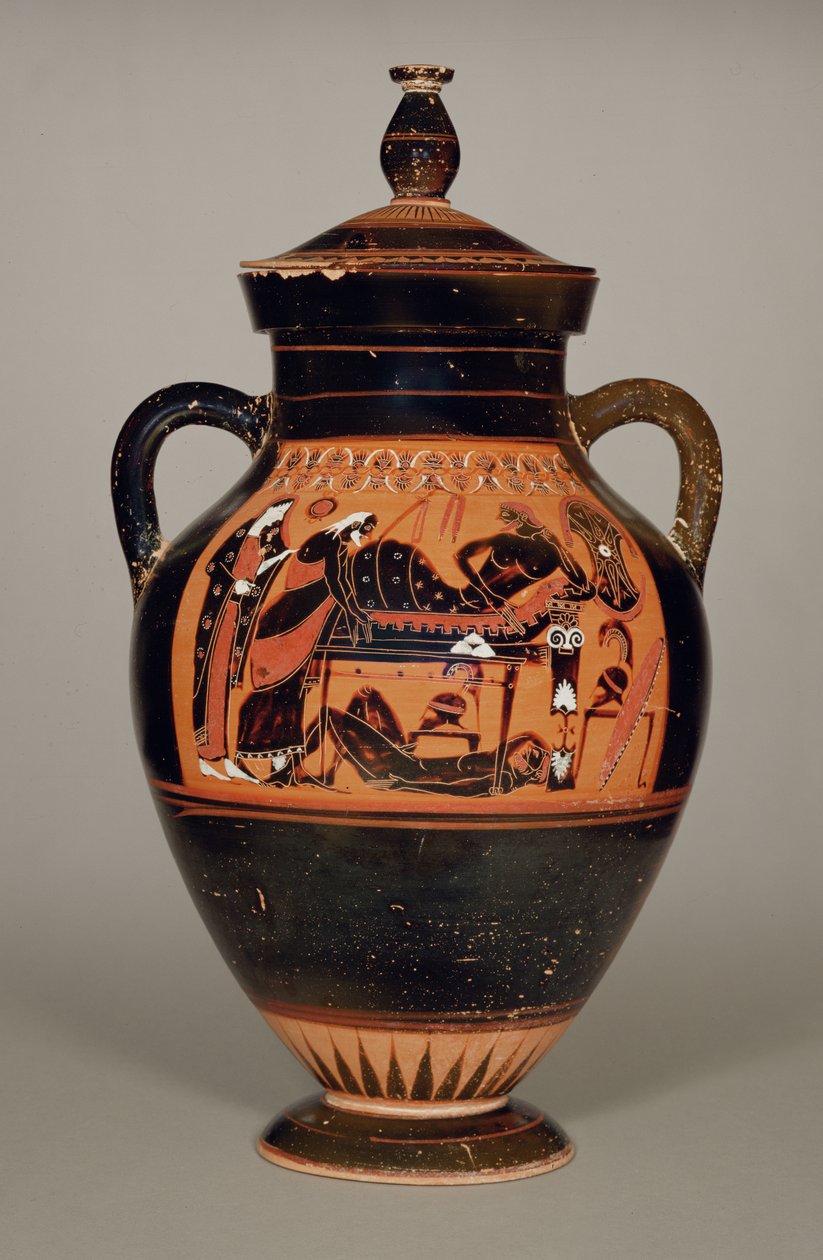 Belly Amphora som viser Priam og Achilles, ca. 550 f.Kr. (keramikk) (se også 288279, 293742 og 307550) av Greek