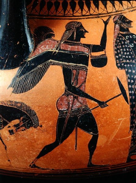 Detalj fra en amfora som skildrer historien om Theseus og Minotauren, ca. 540 f.Kr. (leire) (se også 288292 og 288293) av Greek