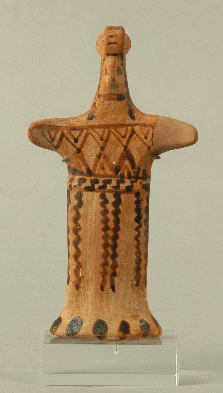 Figur av en stående kvinnelig, boeotisk verksted, arkaisk periode (malt leire) av Greek