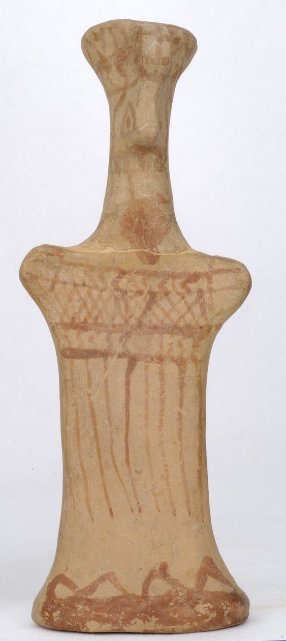 Figur av en stående kvinnelig, boeotisk verksted, arkaisk periode (malt leire) av Greek