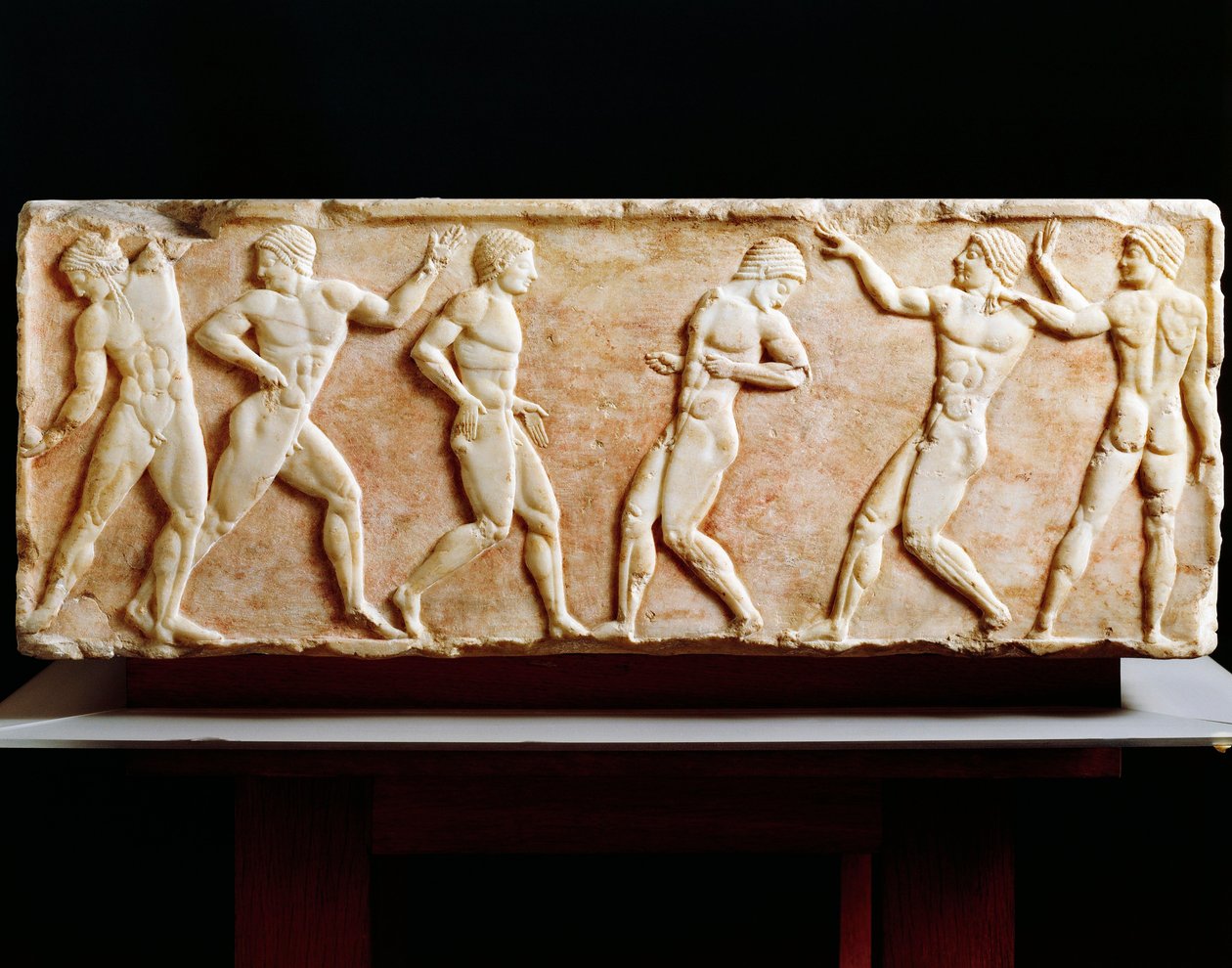 Gresk Civilization, Stele som skildrer idrettsutøvere ved gymsal, Fra Kerameikos nekropolis i Athen, Hellas, 510 f.Kr. av Greek