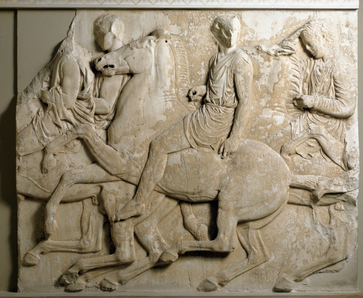 Gresk kunst: "" galopperende ryttere""" parthenonfrise. Relieffstrømper i marmor. 447-432 f.Kr. Athen, Akropolis-museet av Greek