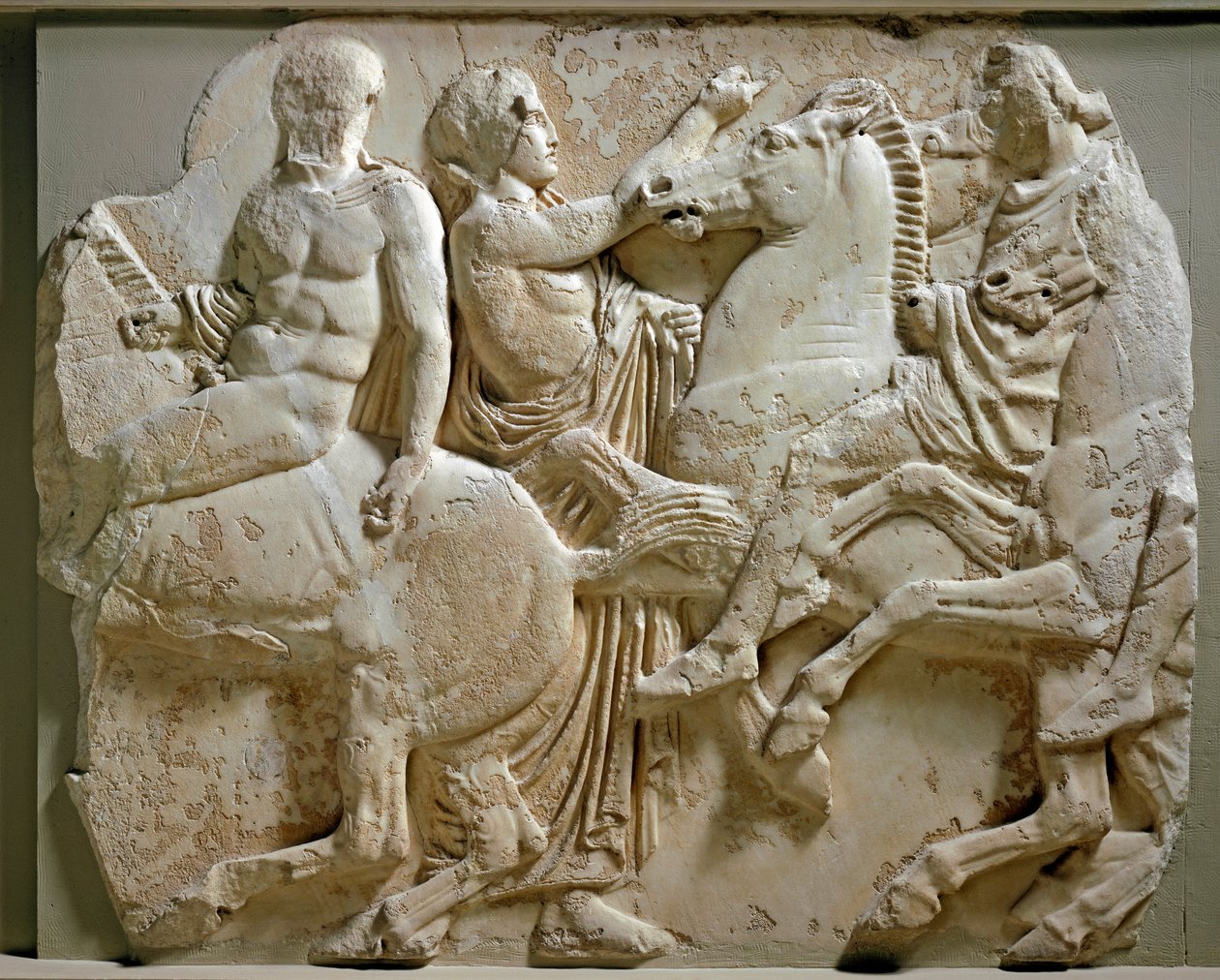 Gresk kunst: "" ryttere""" frise fra parthenon. Relieffstrømper i marmor. 447-432 f.Kr. Athen, Akropolis-museet av Greek