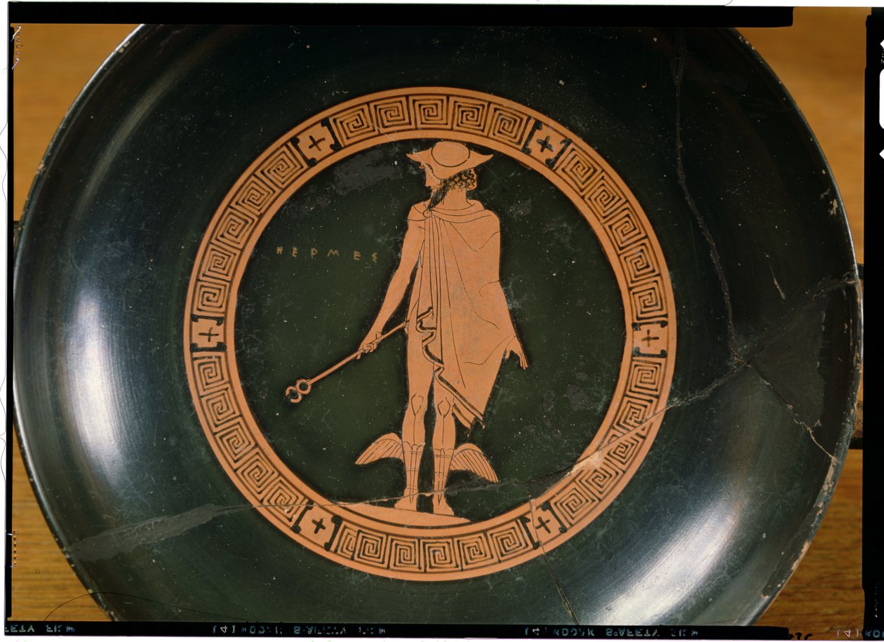 Gresk kopp med rød figur, som viser guden Hermes (keramikk) av Greek